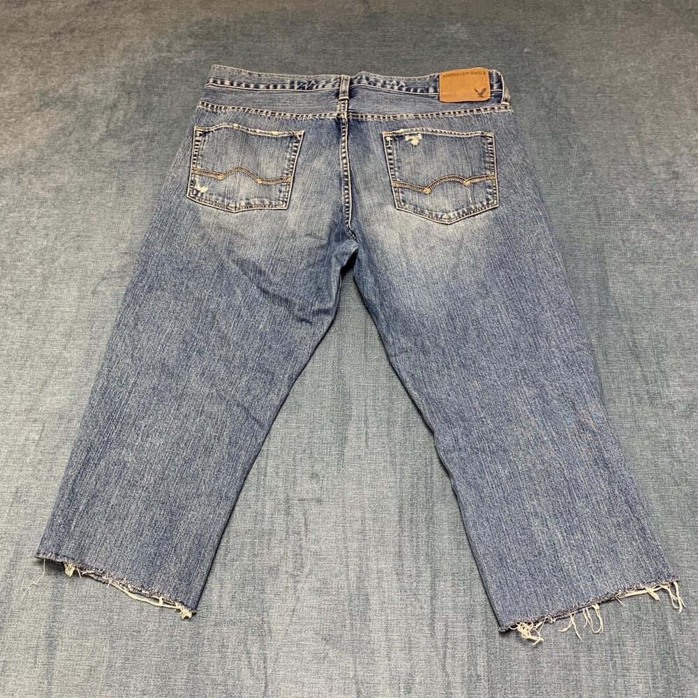 American Eagle Outfitters Jeans Mens 34x34 Blue Denim Distressed Frayed Hem